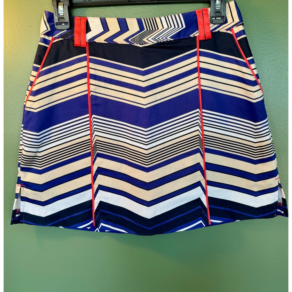 Lady Hagen Women Blue Chevron Stripe Golf Skort Mini Skirt Size 2